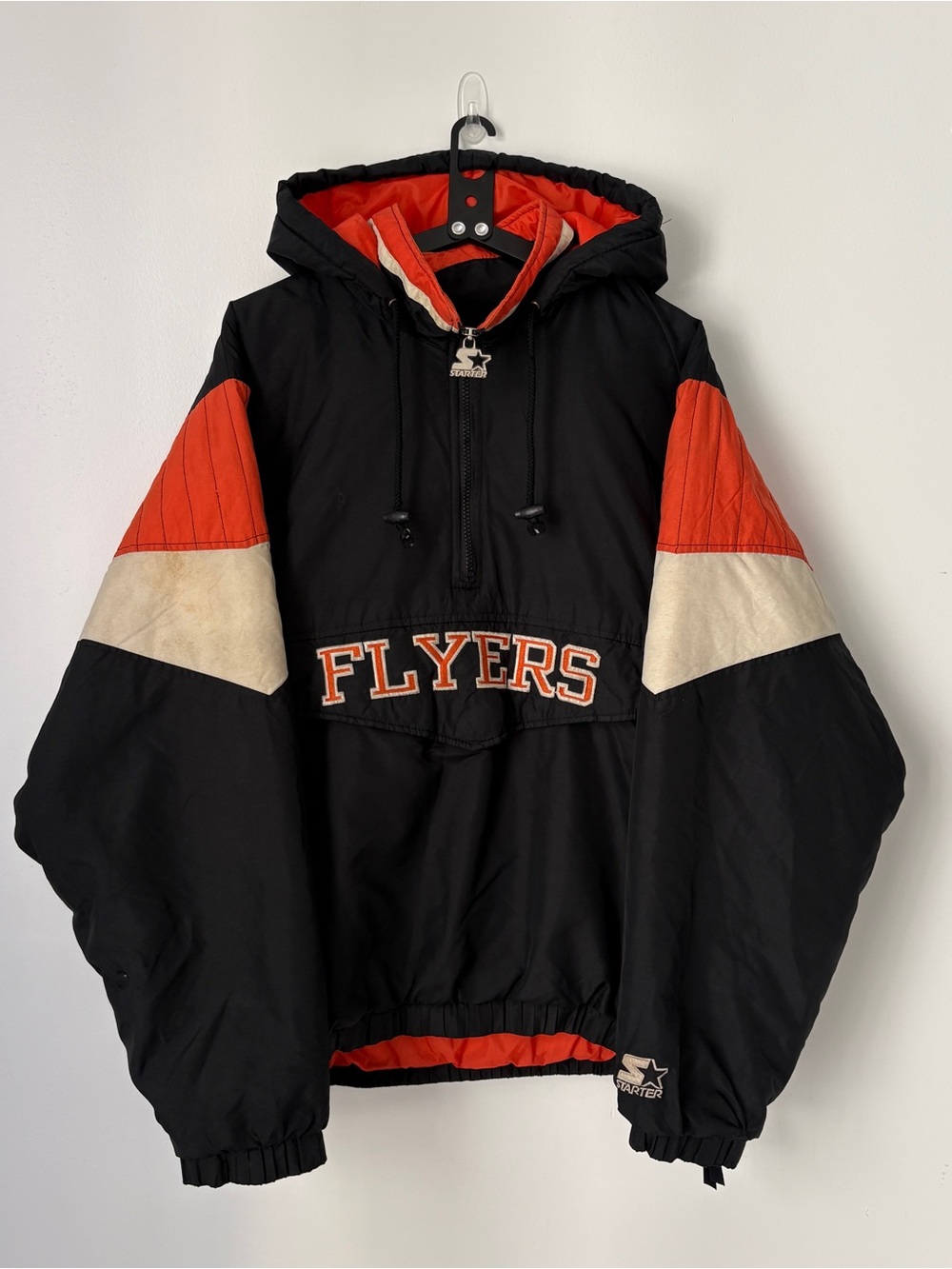 STARTER Black & Orange Flyers Hooded Pullover Windbreaker